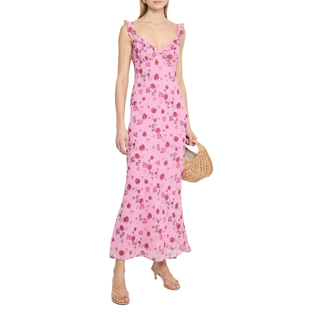 Few Moda O.P.T Mabel Bloom Rose Floral Ruffle Maxi Dress Pink Womens Size 12